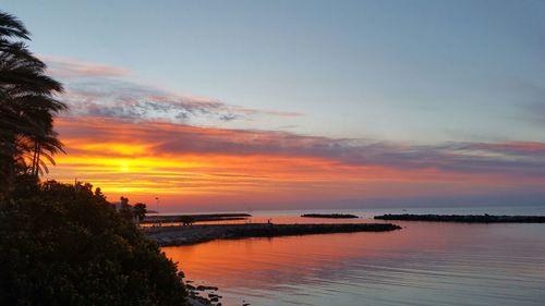 Scenic view of sea against sky at sunset