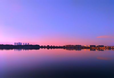 Scenic view of lake against sky during sunset