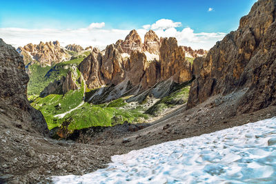 Tre cime secret panorama from cadini di misurina, dolomite alps, italy