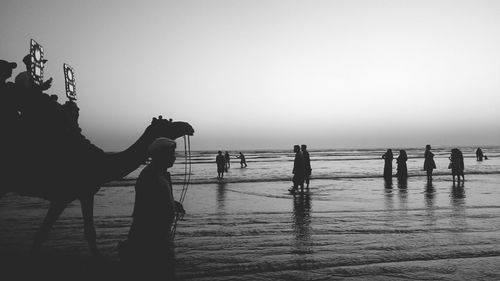 Silhouette people at beach