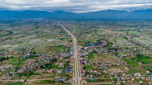 High angle view of city against sky