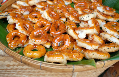 High angle view of seafood in plate on table