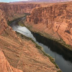 High angle view of river flowing through rock