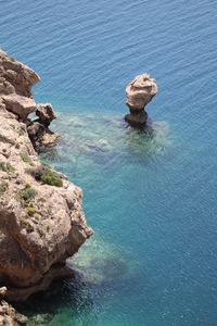 High angle view of rock formation in sea