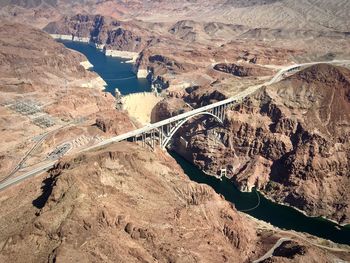 High angle view of hoover dam and grand canyon