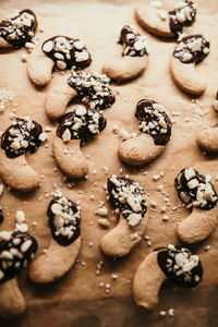 High angle view of cookies on table