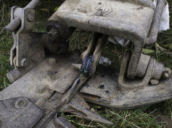 High angle view of old abandoned truck on land