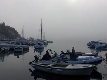 Foggy yacht harbour on croatian island solta