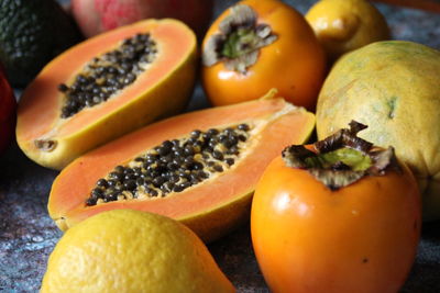 High angle view of fruits on table
