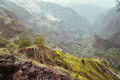 Scenic view of valley and mountains