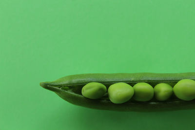 Close-up of green peas against green background