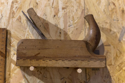 High angle view of wood on table