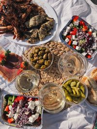 High angle view of food on table