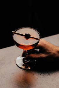 Close-up of wineglass on table