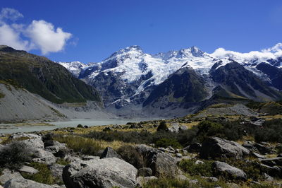 Scenic view of snowcapped mountains against sky