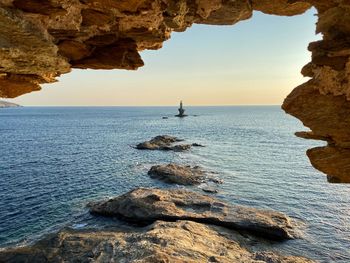 Scenic view of sea against sky during sunrise in andros 