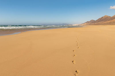 Scenic view of beach against clear sky