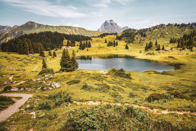 The körbersee, a high mountain lake on the hochtannbergpass in austria