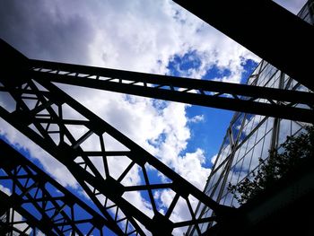 Low angle view of bridge against cloudy sky