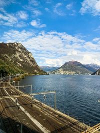 Scenic view of lake against blue sky