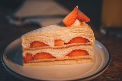 Close-up of dessert in plate on table