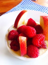 Close-up of red berries on plate