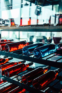 Full frame shot of glass bottles