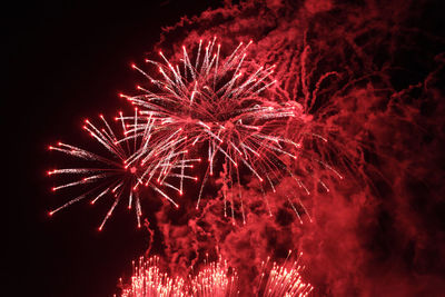 Low angle view of firework display against sky at night