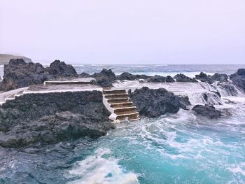 High angle view of beach against clear sky