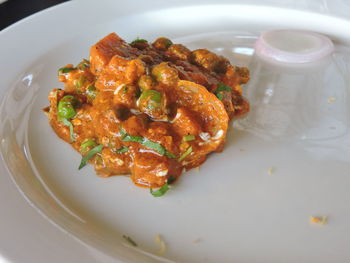 High angle view of meal served in plate