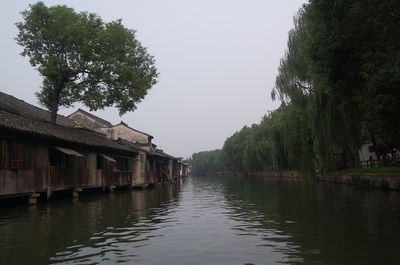 River amidst trees against clear sky