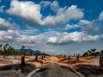 Road amidst field against sky