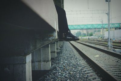 Close-up of train on railroad track