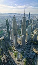 High angle view of buildings in city
