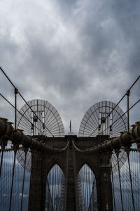 Low angle view of bridge against sky in city