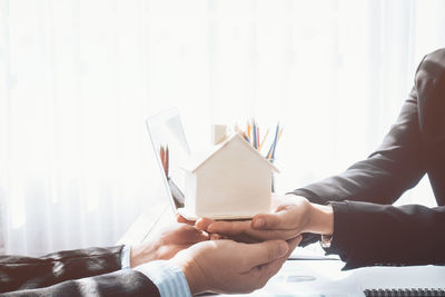 Business people discussing at desk in office meeting