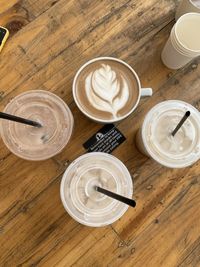 High angle view of coffee cup on table