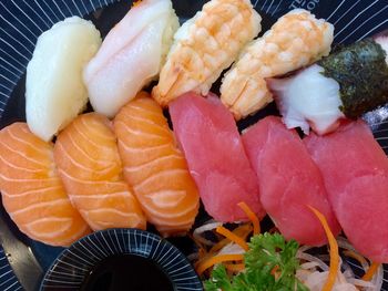 High angle view of fish in plate