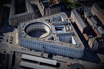 High angle view of buildings in city