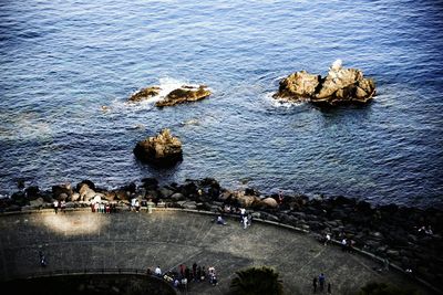 High angle view of people on beach