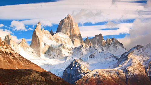 Scenic view of majestic mountains against sky