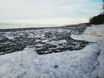 Scenic view of sea against sky during winter