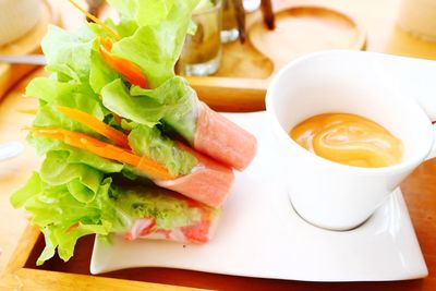 Close-up of meal served on table