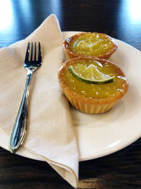 Close-up of dessert in plate on table