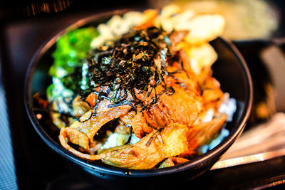 High angle view of food in bowl on table