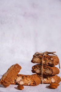 Biscotti cantuccini cookie biscuits with almonds shortbread. healthy eating food. homemade fresh