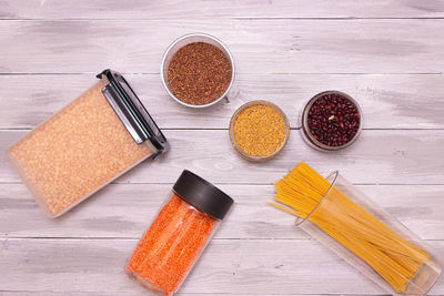 High angle view of food on table