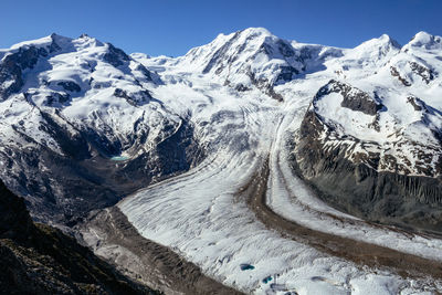 Gorner glacier monte rosa, lyskamm in a swiss alps from gornergrat station