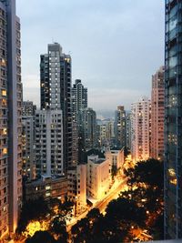 View of skyscrapers at sunset