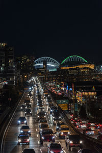 Night full color  on seattle alaska way viaduct running along the pike place market waterfront.